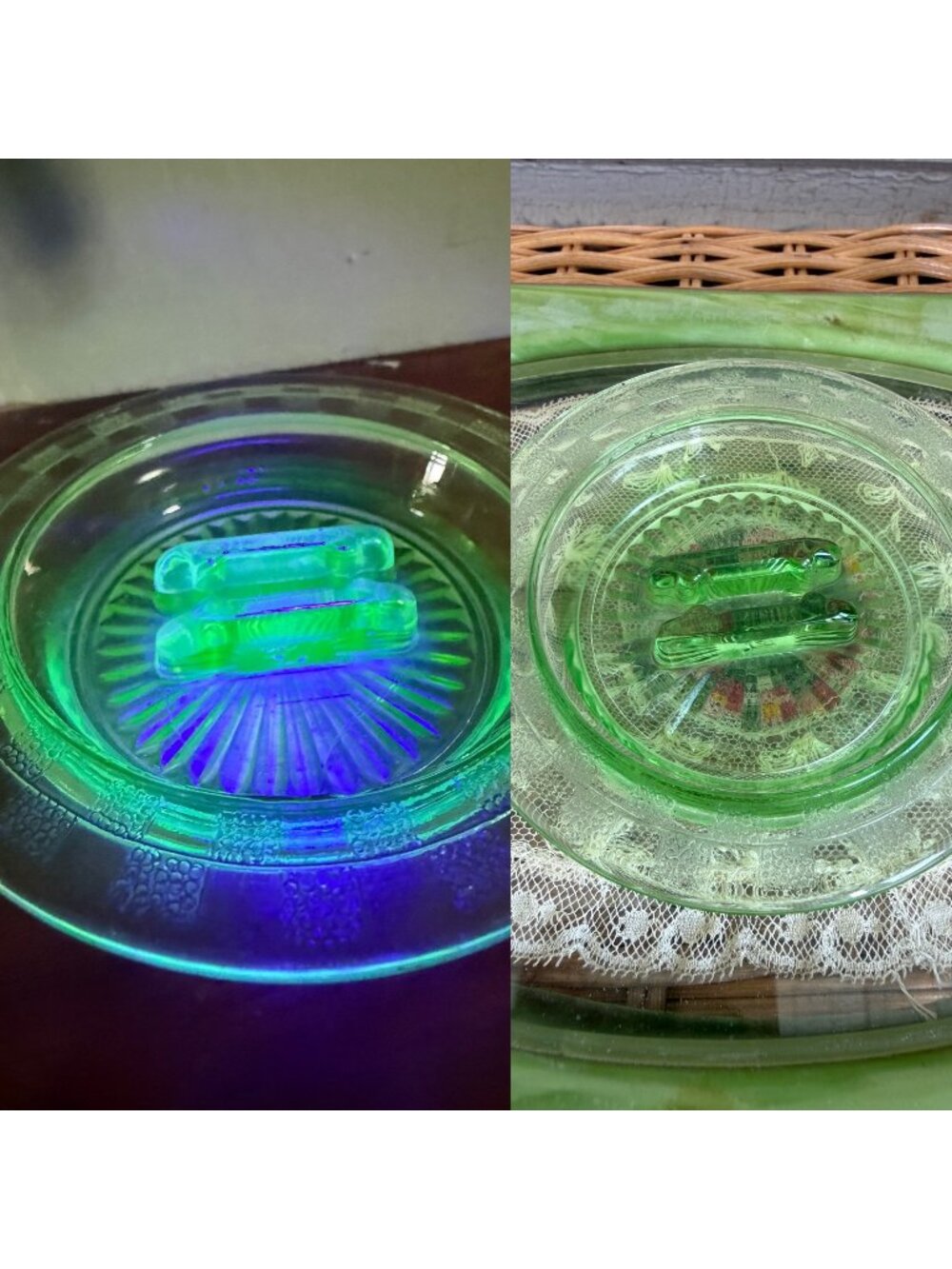 Vintage 30's Hazel Atlas Green Uranium Glass Ashtray With Matchbook Holder 4"